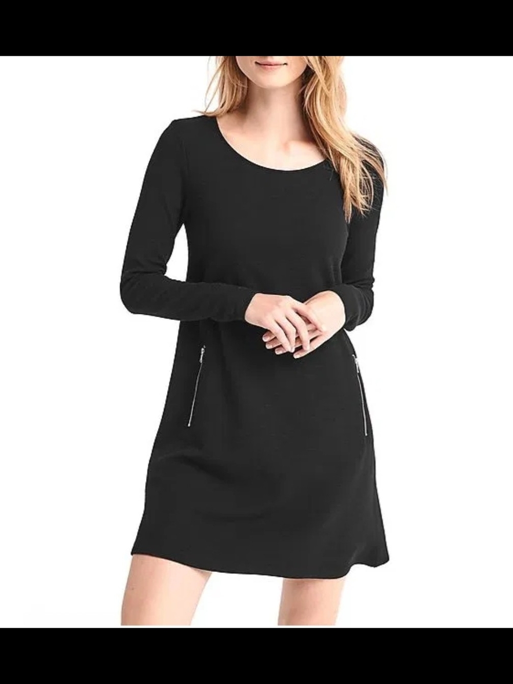 GAP Black Long-Sleeve A-Line Mod Style Dress with Zip Pockets Womens Size S